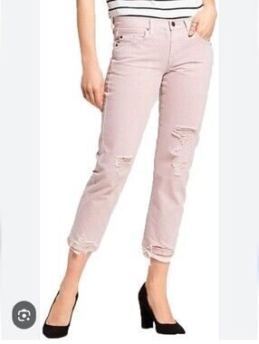 Boyfriend & denim jeans baby pink low waist 28” waist  jeans distressed look